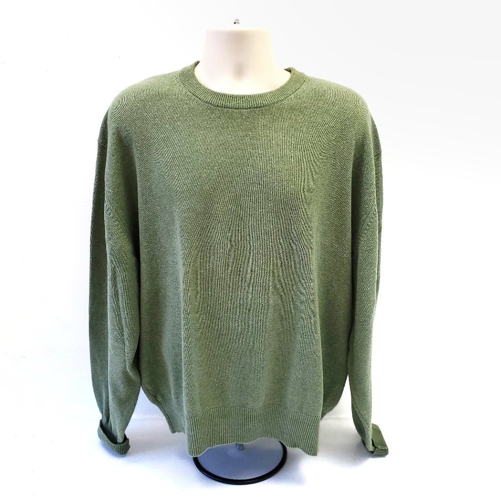Nordstrom Faconnable 100% COTTON Knit Sweater Crew Neck Sage Green Men's XL